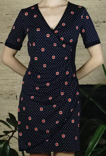 Női ruha pöttyös mintával, sötétkék