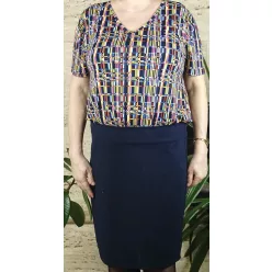 Női nagyméretű alkalmi ruha, színes mintás, sötétkék