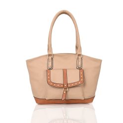 Elöl zsebes női kézitáska, műbőr, bézs